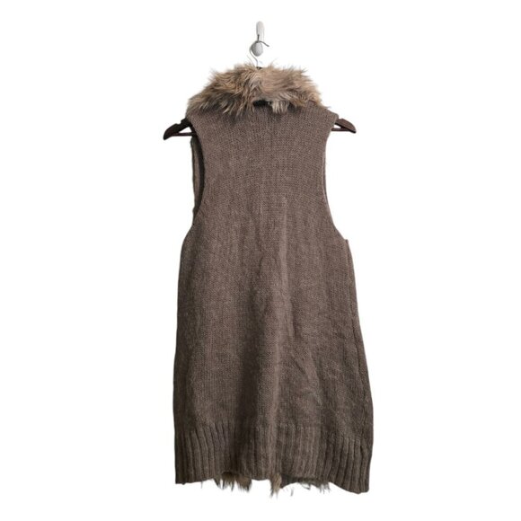 Steve Madden Lida Sweater Vest with Faux Fur Trim in Tobacco Sz M/L - Picture 5 of 8